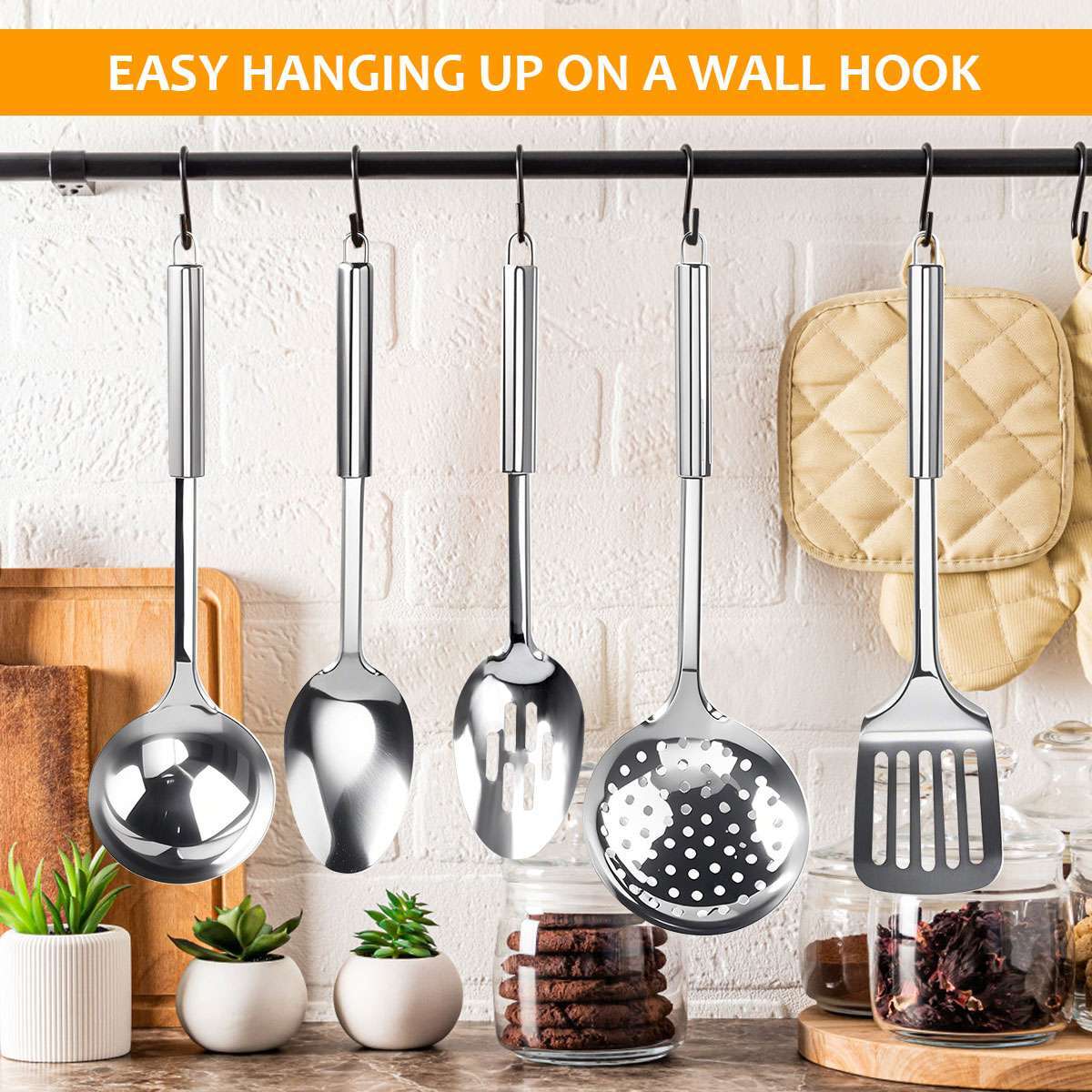 5 Stainless Steel Cooking Utensil Set Serving Tools Server Spatula Spoon Kitchen