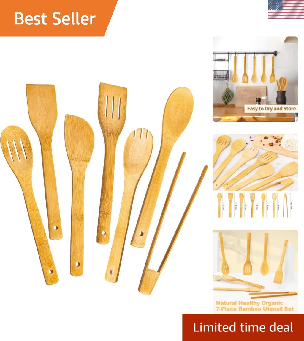 Wooden Spoons for Cooking 7-Piece, Kitchen Nonstick Bamboo Cooking Utensils S...