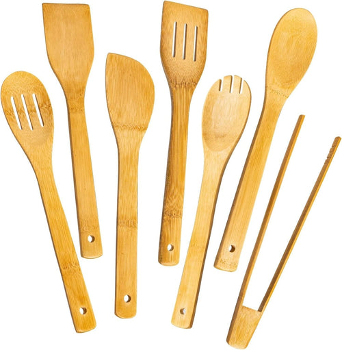 Wooden Spoons for Cooking 7-Piece, Kitchen Nonstick Bamboo Cooking Utensils S...